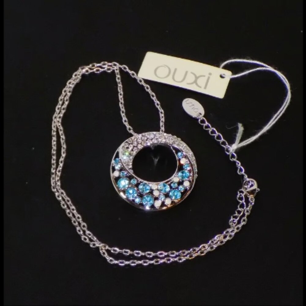 New OUXI Sparkly Mopring Pendant Necklace Swarovski Crystals